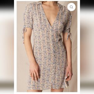New Small En Creme Yellow Floral Collared Mini Dress